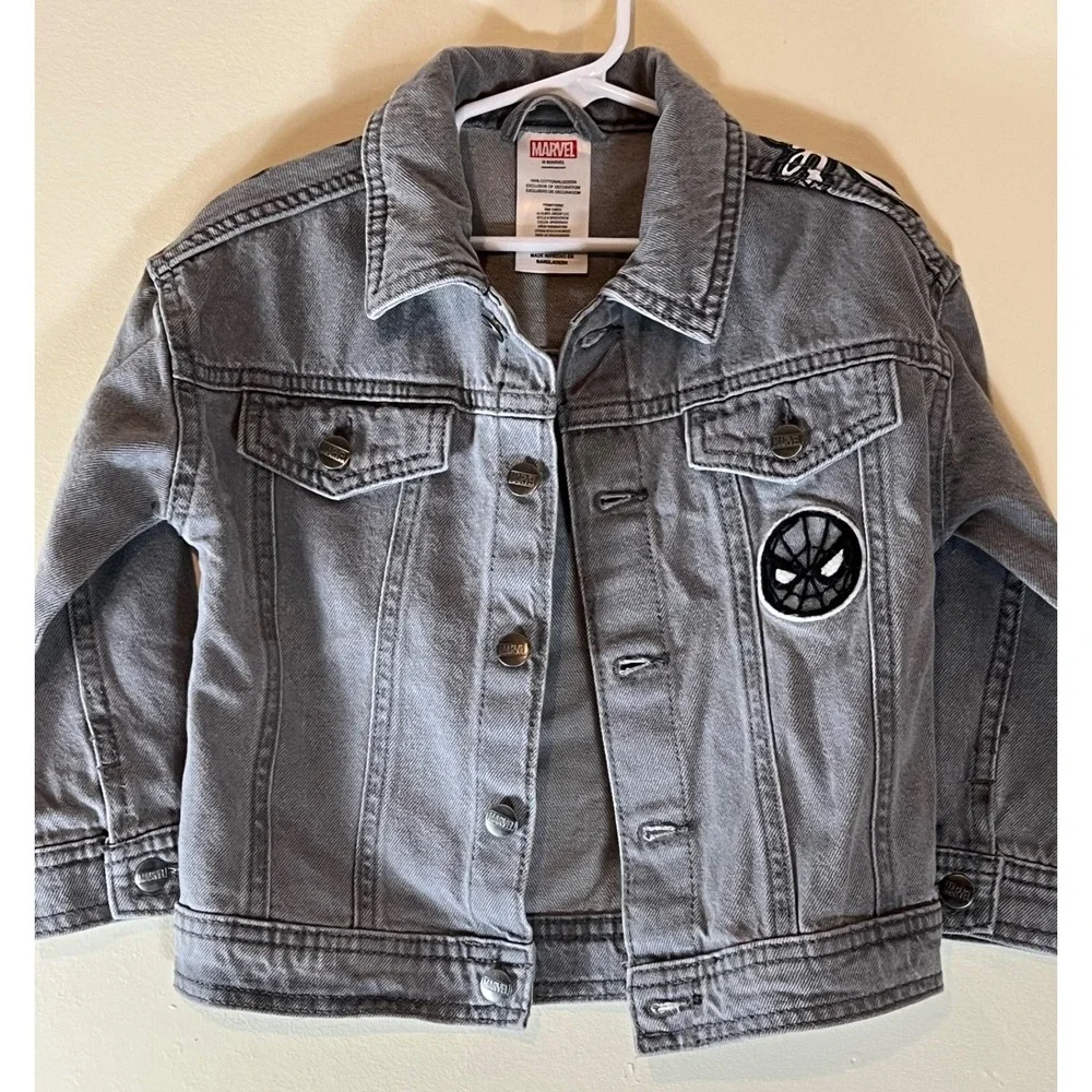 Marvel Boys Gray Denim Spider Patch Jean Jacket